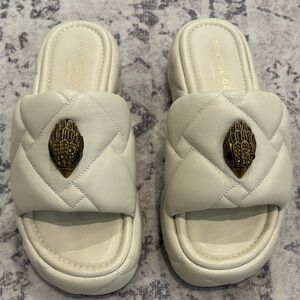 Kurt Geiger Cream Quilted Mules with Gold Accent